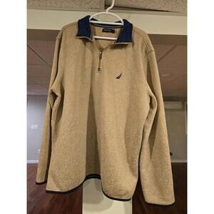 MEN'S NAUTICA QUARTER ZIP SWEATER $80 RETAIL TAN NAVY XXL